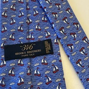 Brooks Brothers Pure Silk Tie with Blue and Red Sailboats